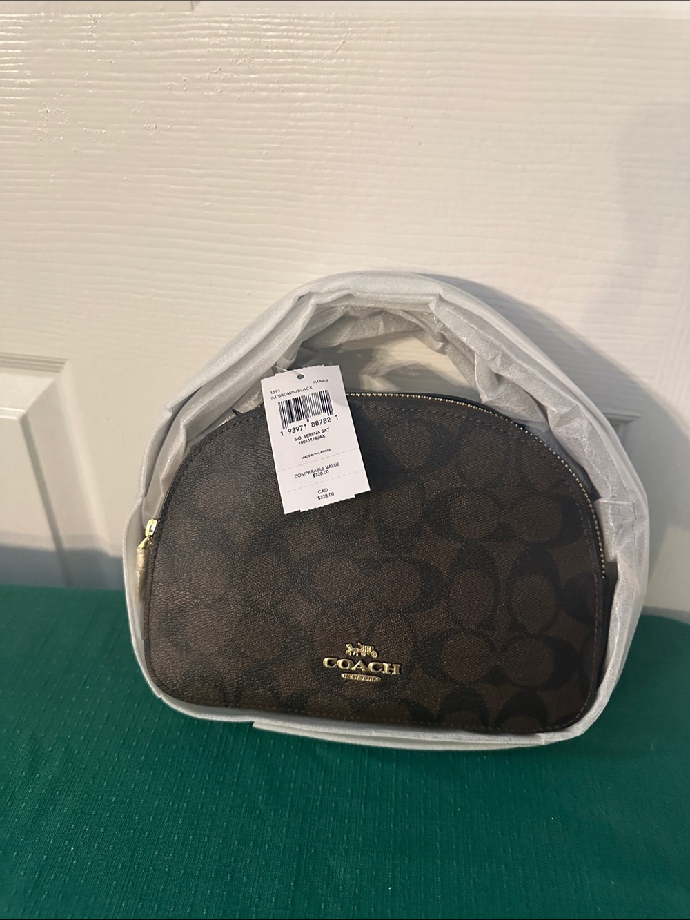 Coach Black/Brown Signature Dome/Serena  Crossbody with Gold Logo Double Zip